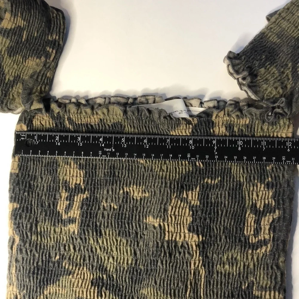 𝅺vintage Havana EST 1954 Camo Off-Shoulder Long Sleeve Top Small